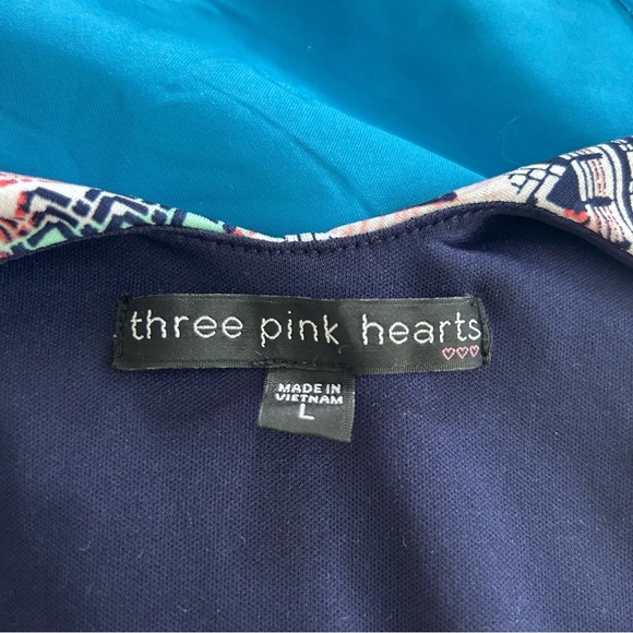 ➕Three Pink Hearts Halter style coral, mint, and navy Chevron Maxi Dress Lg - Picture 6 of 6